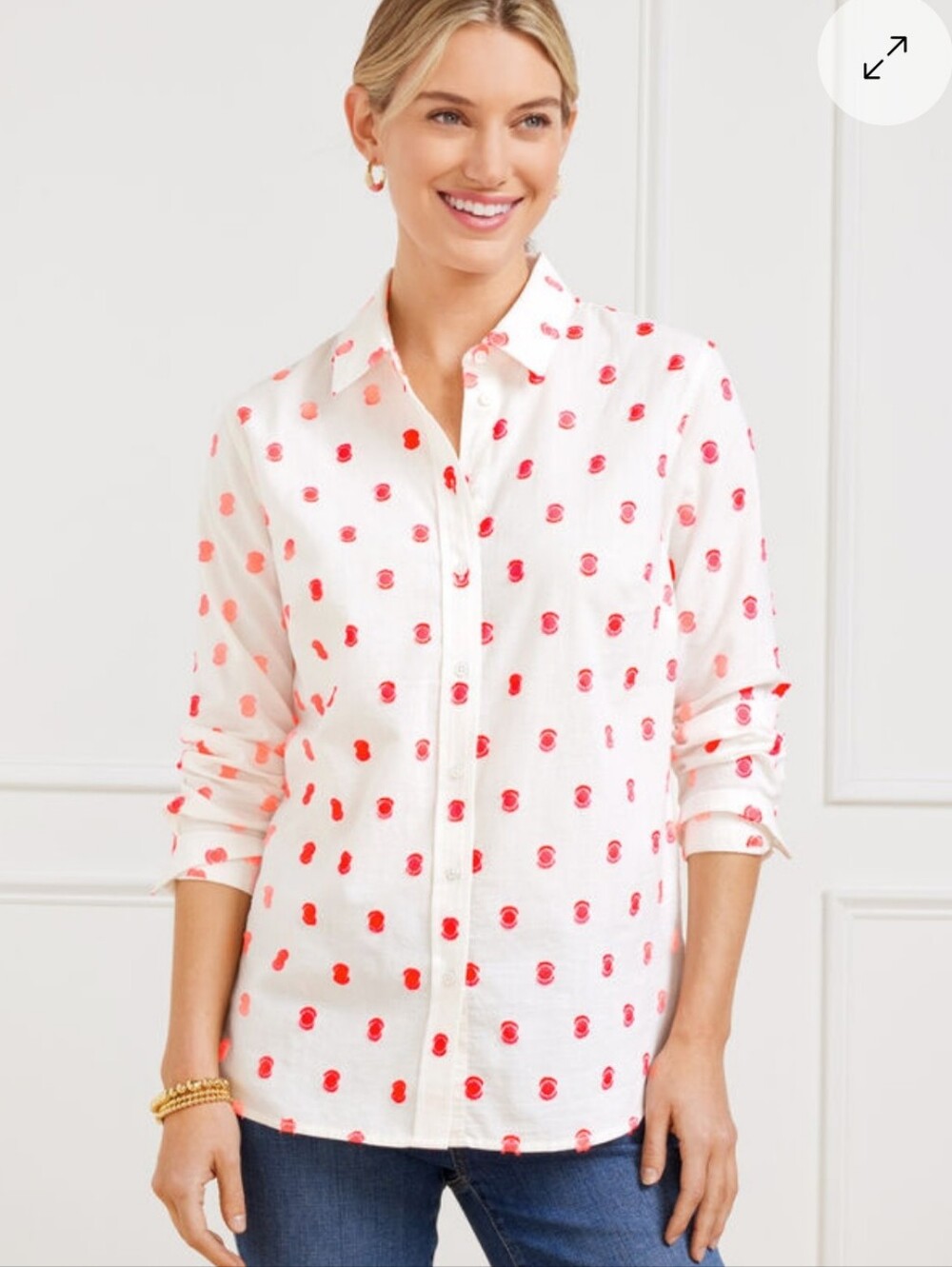 Talbots Modern Classic Shirt Birds Eye Jacquard Size Large NWT